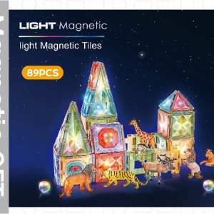Magnetic Tiles med dyr og lys, 89 dele