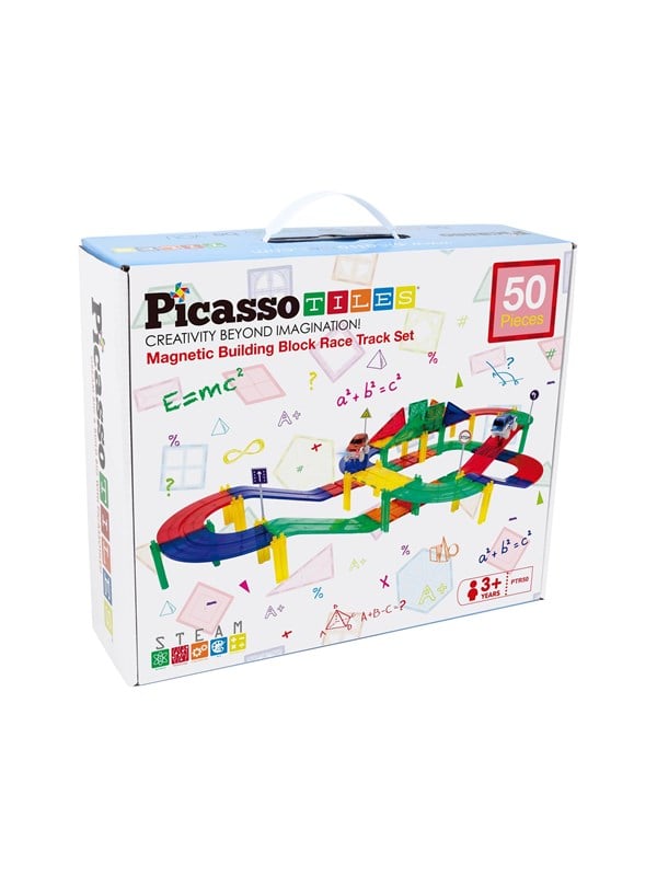 PicassoTiles 50pc Magnetic Race Track Building Blocks